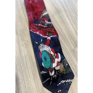 Vintage‎ Viking Santa Christmas Necktie – Novelty Holiday Tie Longship Print